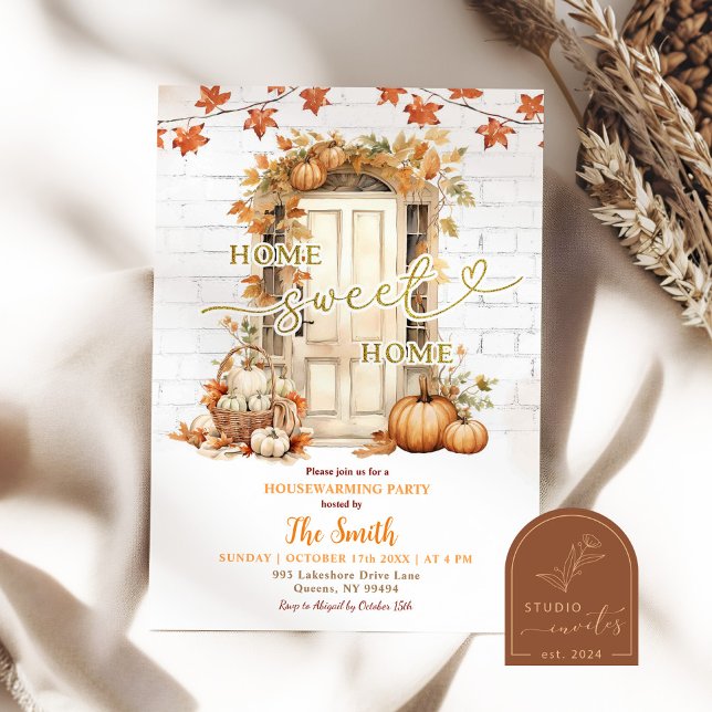 Invitación Hogar Dulce Hogar Hojas de Otoño Calentando la Cas (Subido por el creador)