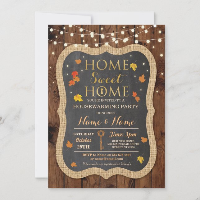 Invitación Hogar, dulce hogar. Invitan hojas de otoño. (Anverso)