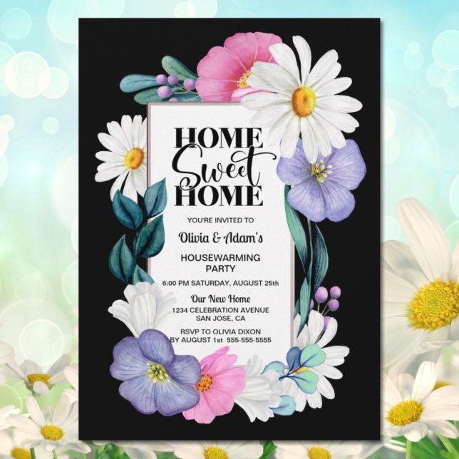 Invitación Hogar Dulce Hogar Morado Pink Floral Hogar Calenta (Subido por el creador)
