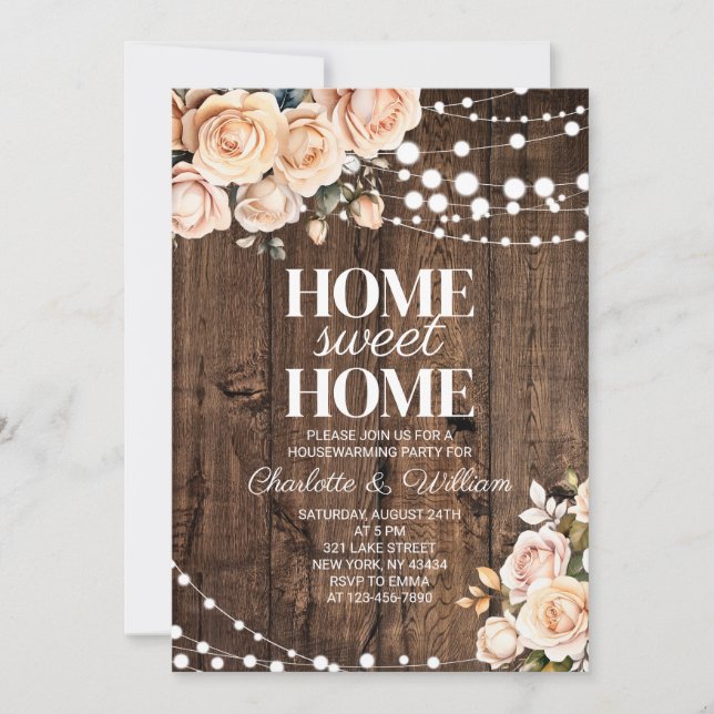 Invitación Hogar Dulce Hogar Rosa Rubor Floral (Anverso)