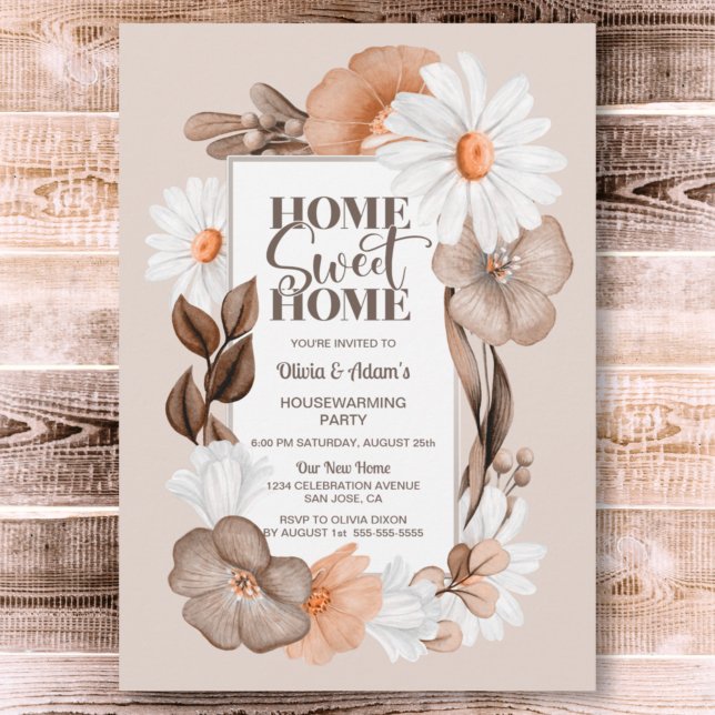 Invitación Hogar Dulce Hogar Rústico Caída Floral Calentamien (Subido por el creador)