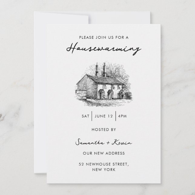 Invitación Hogar Fiesta de Calentamiento de Hogares Estilo Mo (Anverso)
