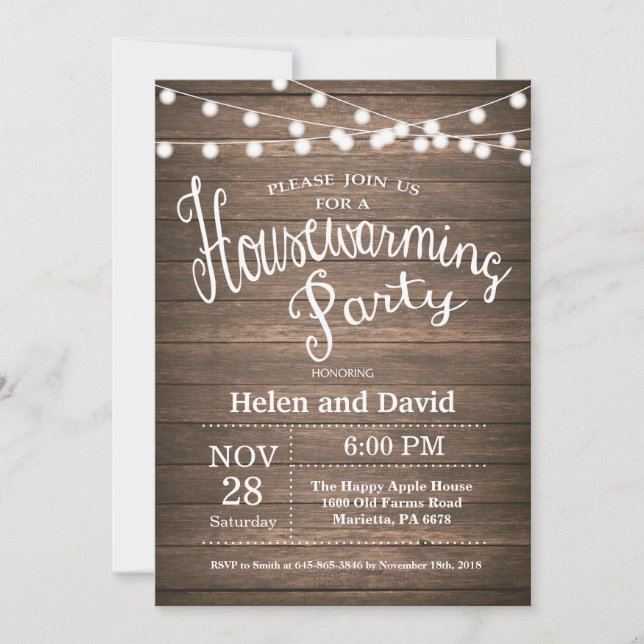 Invitación Hogar Fiesta que calienta el hogar rústico y dulce (Anverso)
