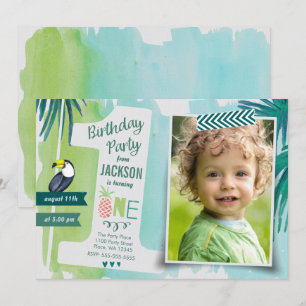 Invitación Hogar tropical verde y azul de la jungla