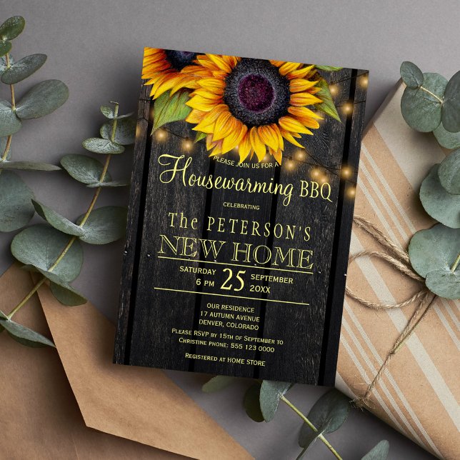 Invitación Hogares de oro girasoles de campo de madera de gra (Subido por el creador)