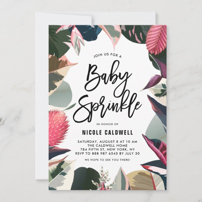 Invitación Hogares Tropicales Variegados Bebé Sprinkle (Anverso)