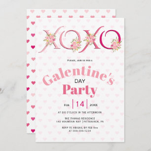 Invitación HOHO corazones rosa floral Galentines Day fiesta