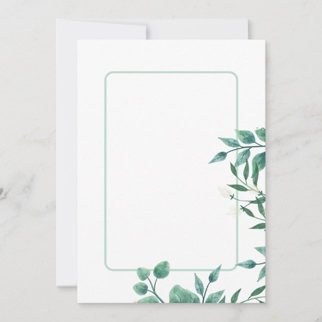 Invitación Hoja azul y verde polvo versión 2 en blanco (Anverso)