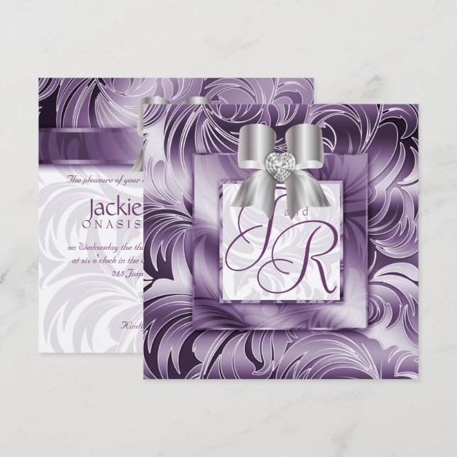 Invitación Hoja de bodas Plata Púrpura Floral 2 (Anverso / Reverso)