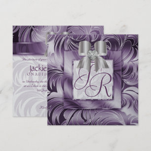 Invitación Hoja de bodas Plata Púrpura Floral 2