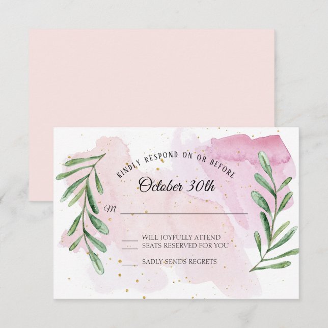 Invitación Hoja de eucalipto rústico dorado RSVP acuarela mod (Anverso / Reverso)