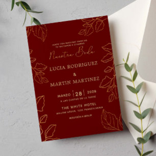 Invitación Hoja de Glod Roja Española Nuestra Boda