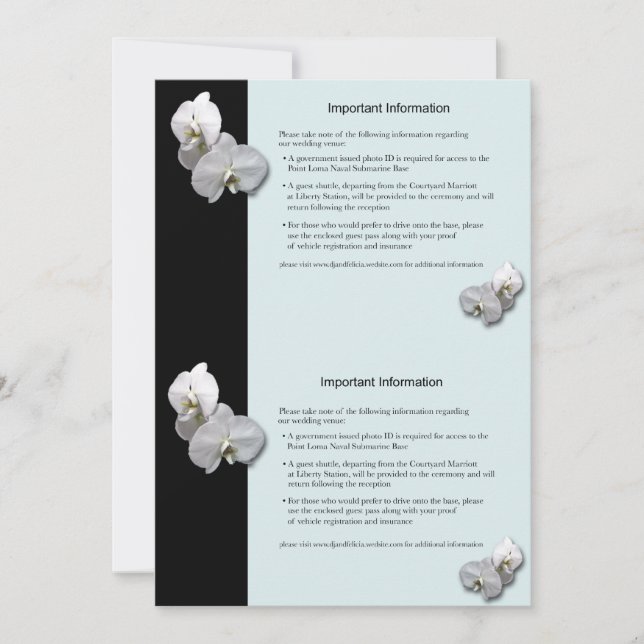Invitación Hoja de información de orquídeas blancas (Anverso)