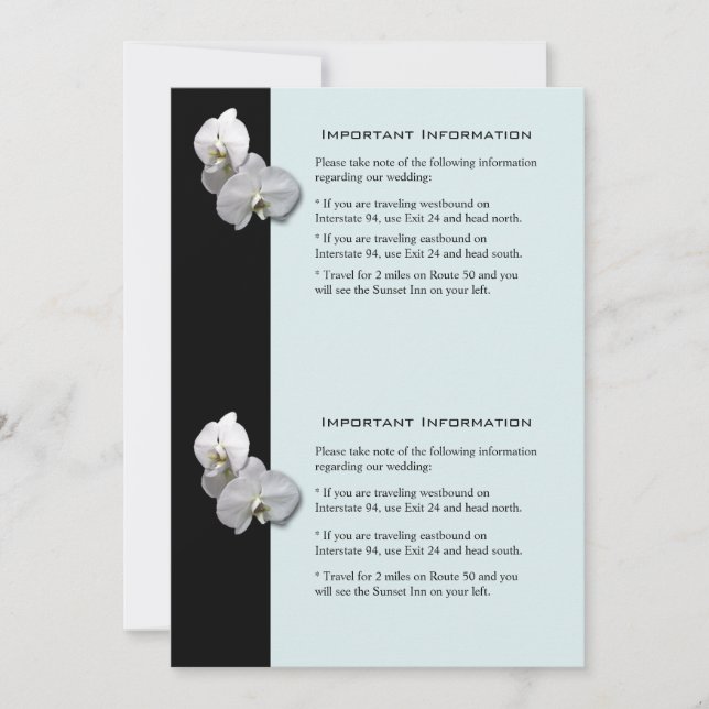 Invitación Hoja de información de orquídeas blancas 1 (Anverso)