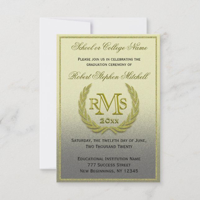 Invitación Hoja de Laurel de Oro de Graduación (Anverso)