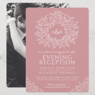 Invitación Hoja de monograma de boda recepción foto rosa rubo