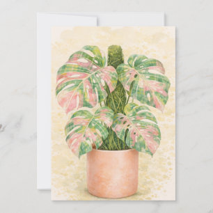 Invitación hoja de monstera de cuadros rosas escocesa Escocia