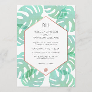 Invitación Hoja de Monstera y oro Rosa