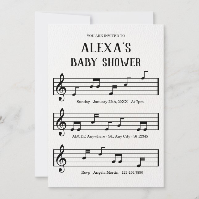 Invitación Hoja de música para la ducha de bebé (Anverso)