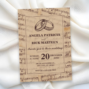 Invitación Hoja de notas musicales clásicas boda