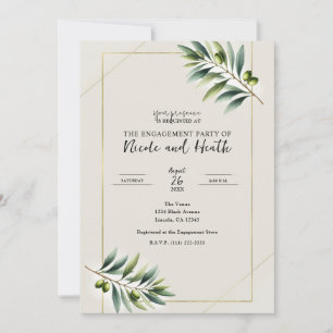Invitación Hoja de olivo verde hueso blanco oro compromiso fi