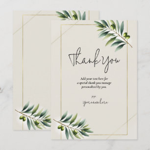 Invitación Hoja de olivo verde hueso blanco oro rústico graci