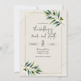 Invitación Hoja de olivo verde hueso blanco y boda rústica do