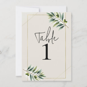 Invitación Hoja de Olivo Verde Hueso Blanco y Dorado Número d