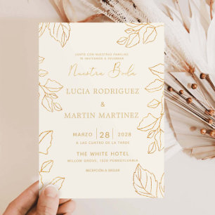 Invitación Hoja de Oro Crema Español Nuestra Boda