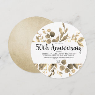 Invitación Hoja de Oro Elegante 50 Aniversario del Boda Moder