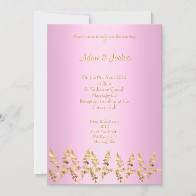 Invitación Hoja de oro rosa bonito BODA ELEGANT CLASSY (Anverso)