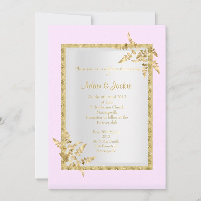Invitación Hoja de oro rosa plateado ELEGANT CLASSY BODA (Anverso)