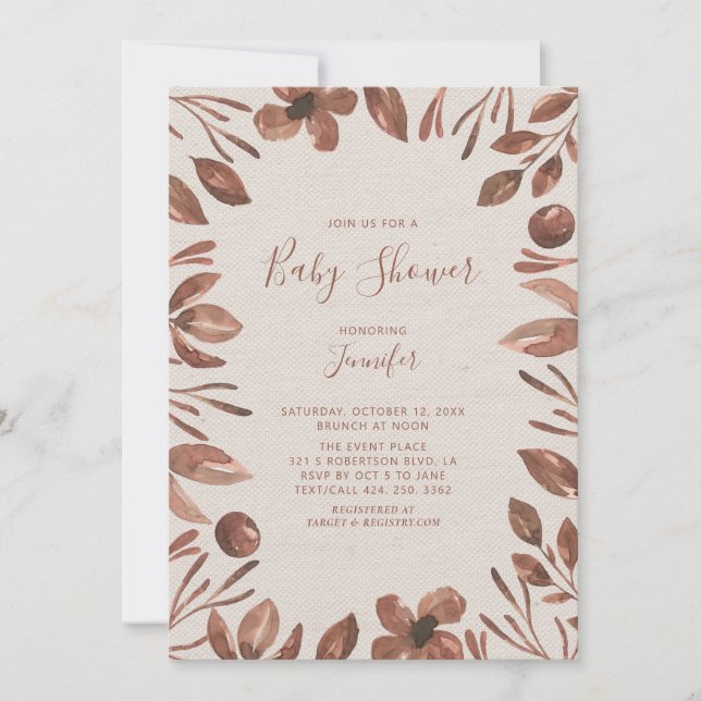 Invitación Hoja de otoño | Baby Shower Neutral acuarela (Anverso)
