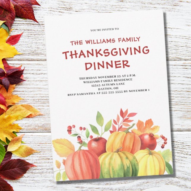 Invitación Hoja de otoño de la calabaza de la cena de Acción  (Subido por el creador)