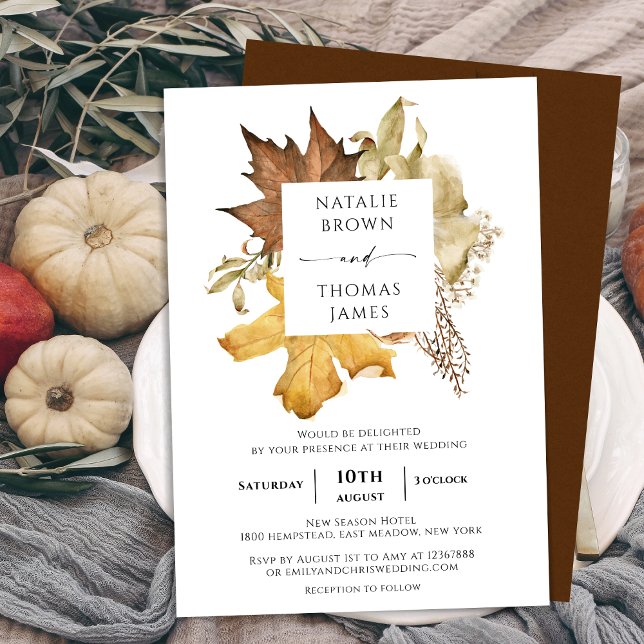 Invitación Hoja de otoño | Elegante acuarela Boda de otoño (Subido por el creador)