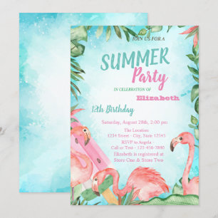 Invitación Hoja de Palma, Flamencos, Cumpleaños de Helado