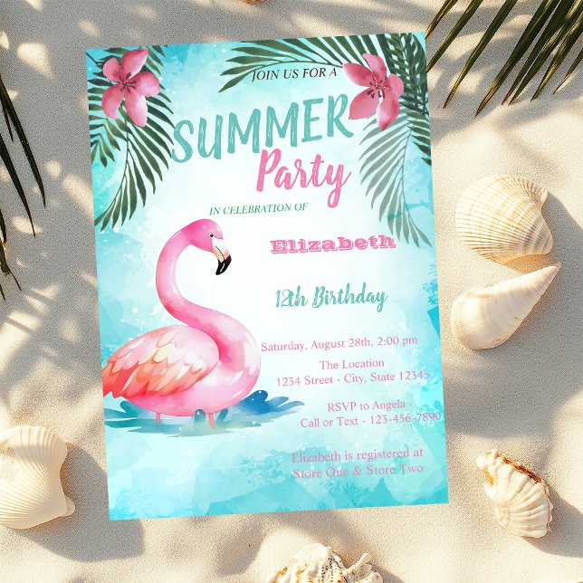 Invitación Hoja de palma, Flamencos rosados Cumpleaños (Subido por el creador)