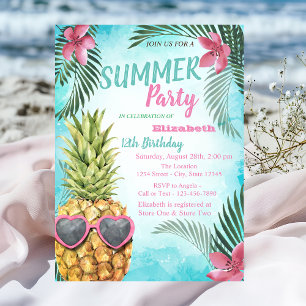Invitación Hoja de Palma, Flores, Fiesta de Cumpleaños de Piñ