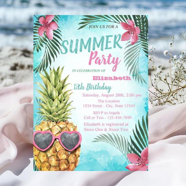 Invitación Hoja de Palma, Flores, Fiesta de Cumpleaños de Piñ (Subido por el creador)