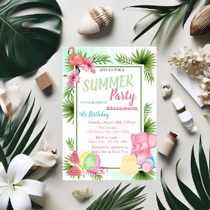Invitación Hoja de Palma, Flores, Flamingo, Aniversario de la