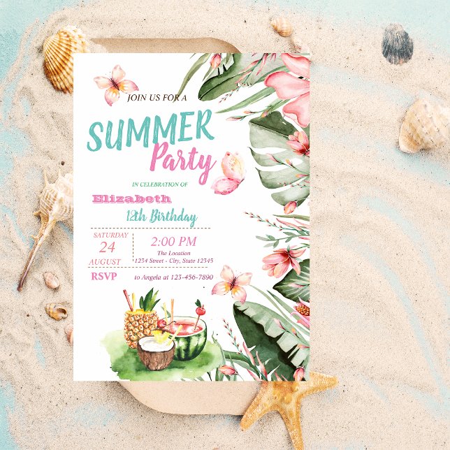 Invitación Hoja de Palma, Flores, Frutas, Mariposas Cumpleaño (Subido por el creador)