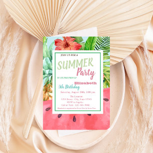 Invitación Hoja de Palma, Flores, Sandía, Piña Cumpleaños