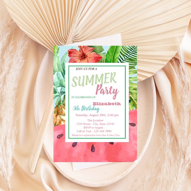 Invitación Hoja de Palma, Flores, Sandía, Piña Cumpleaños  (Subido por el creador)