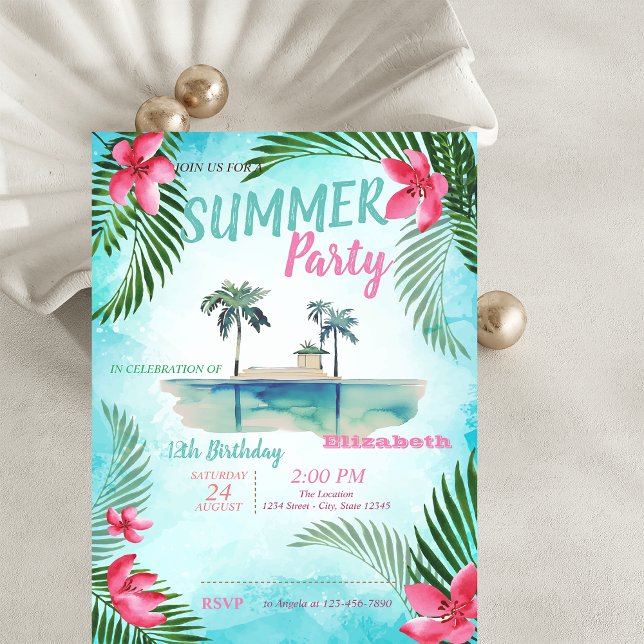 Invitación Hoja de Palma,Flores Tropicales,Fiesta de Cumpleañ (Subido por el creador)