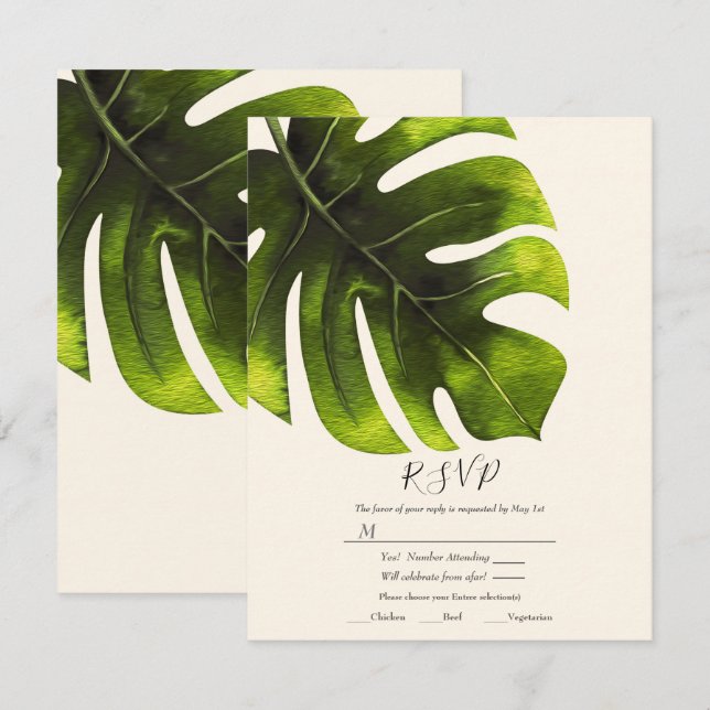 Invitación Hoja de Palma Tropical Elegante RSVP de Boda Moder (Anverso / Reverso)
