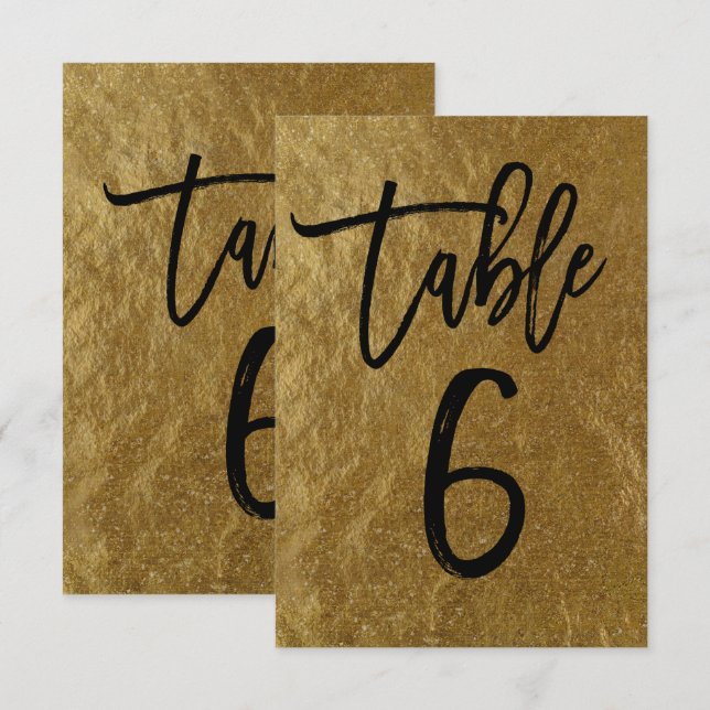 Invitación Hoja de pan de oro Escritura moderna Mesa número 6 (Anverso / Reverso)