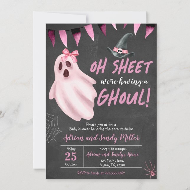 Invitación Hoja es un Baby Shower de Ghoul (Anverso)