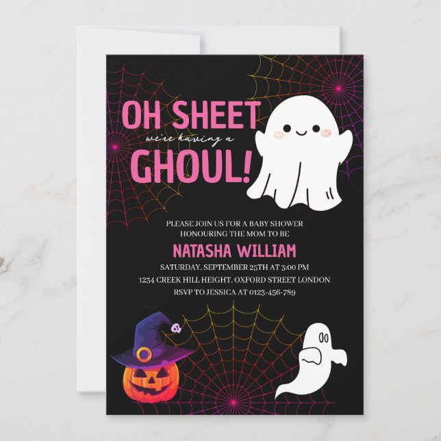 Invitación Hoja es un Baby Shower de Halloween Ghoul (Anverso)