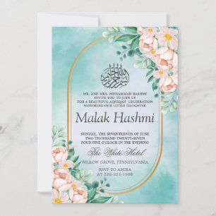 Invitación Hoja floral moderna azul Aqiqa Aqeeqa Bebé