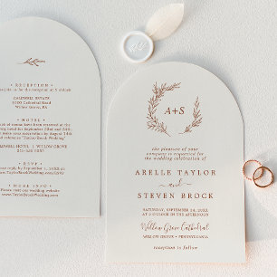Invitación Hoja mínima Arco De Crema Boho En Un Boda